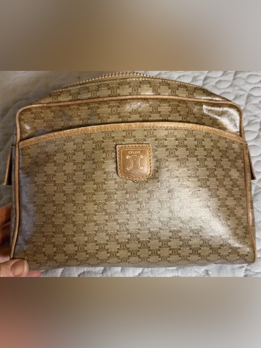 Celine Vintage Brown/Tan Macadam Makeup/Portfolio Bag